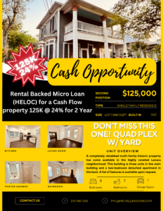 🔥 Rental Backed Micro Loan ( HELOC) for a Cash Flow property 125K @ 24% 125,000
