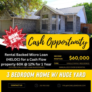 🔥 Rental Backed Micro Loan ( HELOC) for a Cash Flow property 60K @ 12% 60,000