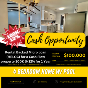 🔥 Rental Backed Micro Loan ( HELOC) for a Cash Flow property 100K @ 24% 100,000