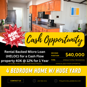 🔥 Rental Backed Micro Loan ( HELOC) for a Cash Flow property 65K @ 12% 40,000