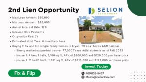 12% Interest and 2 Point Origination Fee for Fix and Flip in Bryan, TX