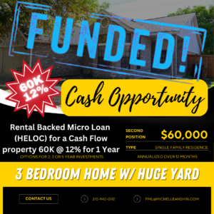 🔥 FUNDED – Rental Backed Micro Loan ( HELOC) for a Cash Flow property 60K @ 12% 60,000