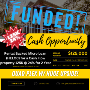 🔥 FUNDED – Rental Backed Micro Loan ( HELOC) for a Cash Flow property 125K @ 24% 125,000