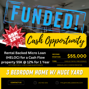 🔥 FUNDED – Rental Backed Micro Loan ( HELOC) for a Cash Flow property 55K @ 12% 55,000